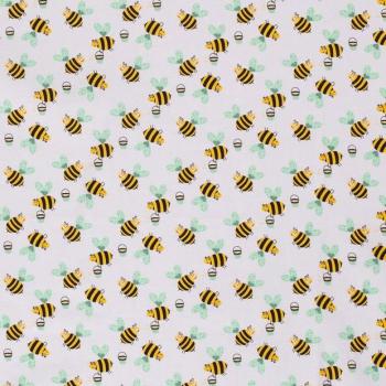 Baumwoll Druck Bienen auf Hellgrau